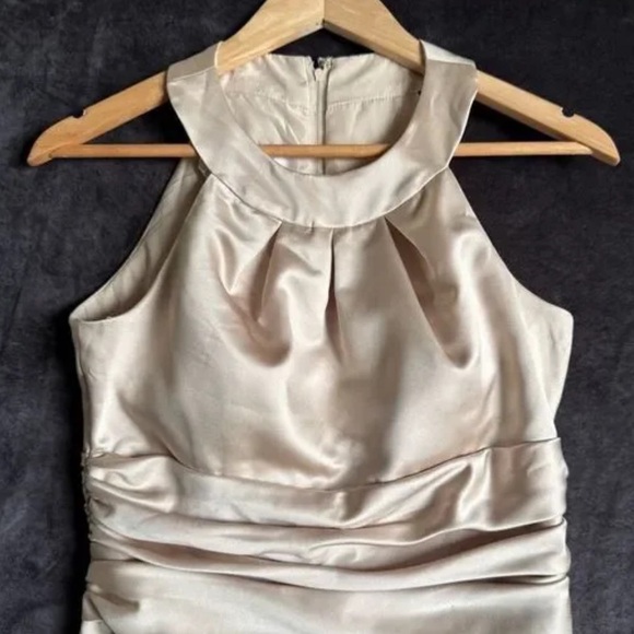 David’s Bridal Dress 10 Champagne Satin Halter Ruched Bust Wedding Guest Formal - Picture 6 of 7